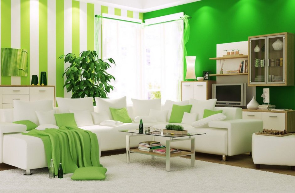 Бело зеленая комната