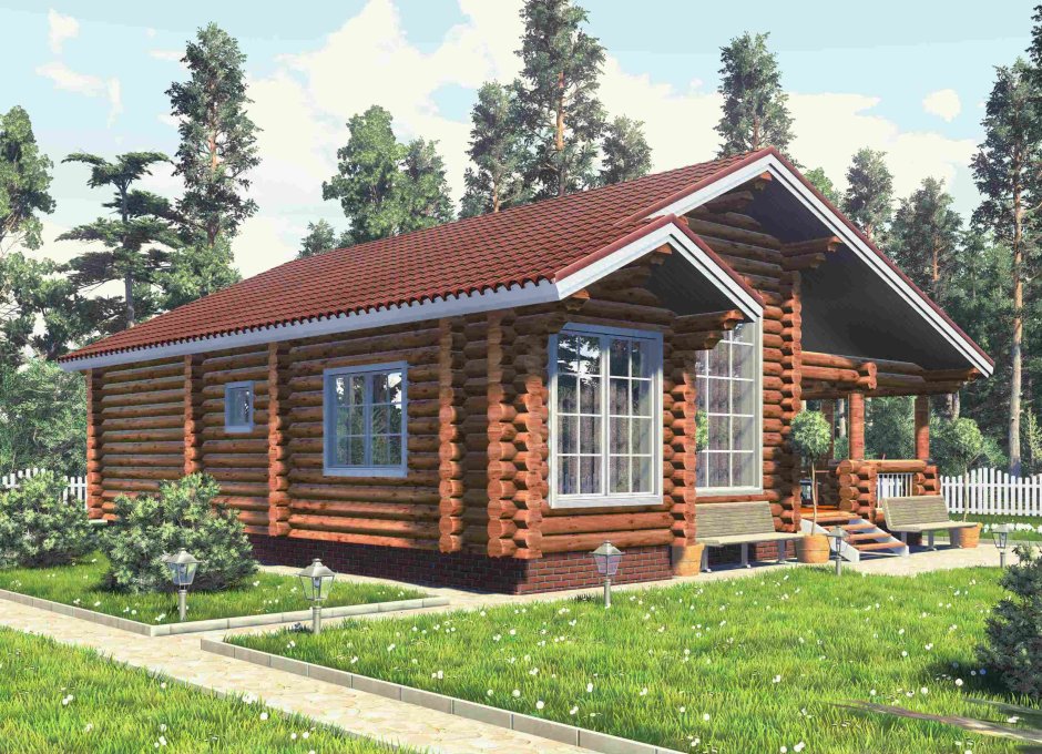 Одноэтажный дом из бревна