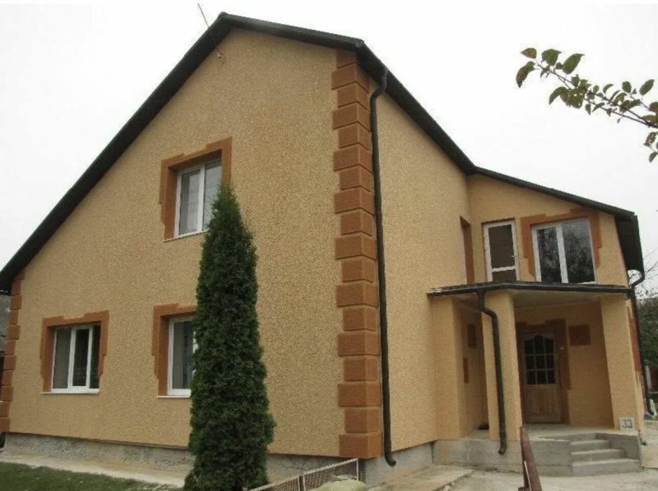 Отделка фасада мраморной крошкой