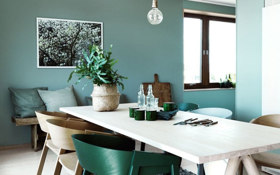 Сине зеленые стены в интерьере