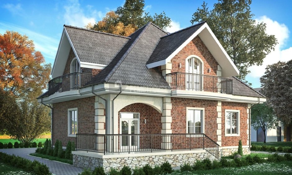 Кирпичный дом с мансардой и террасой