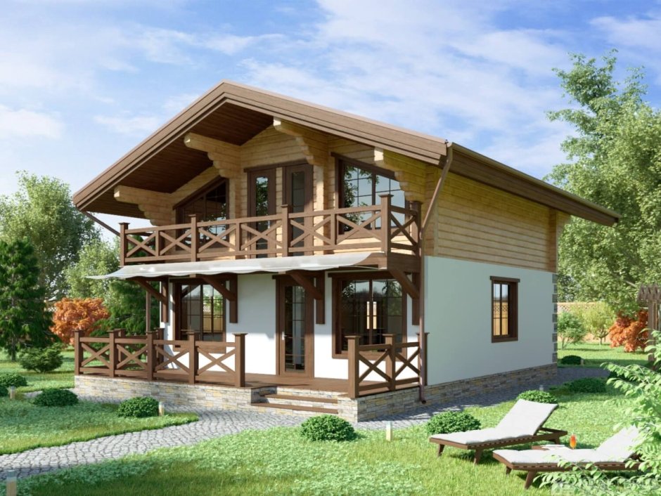 Каркасный дом Шале с балконом