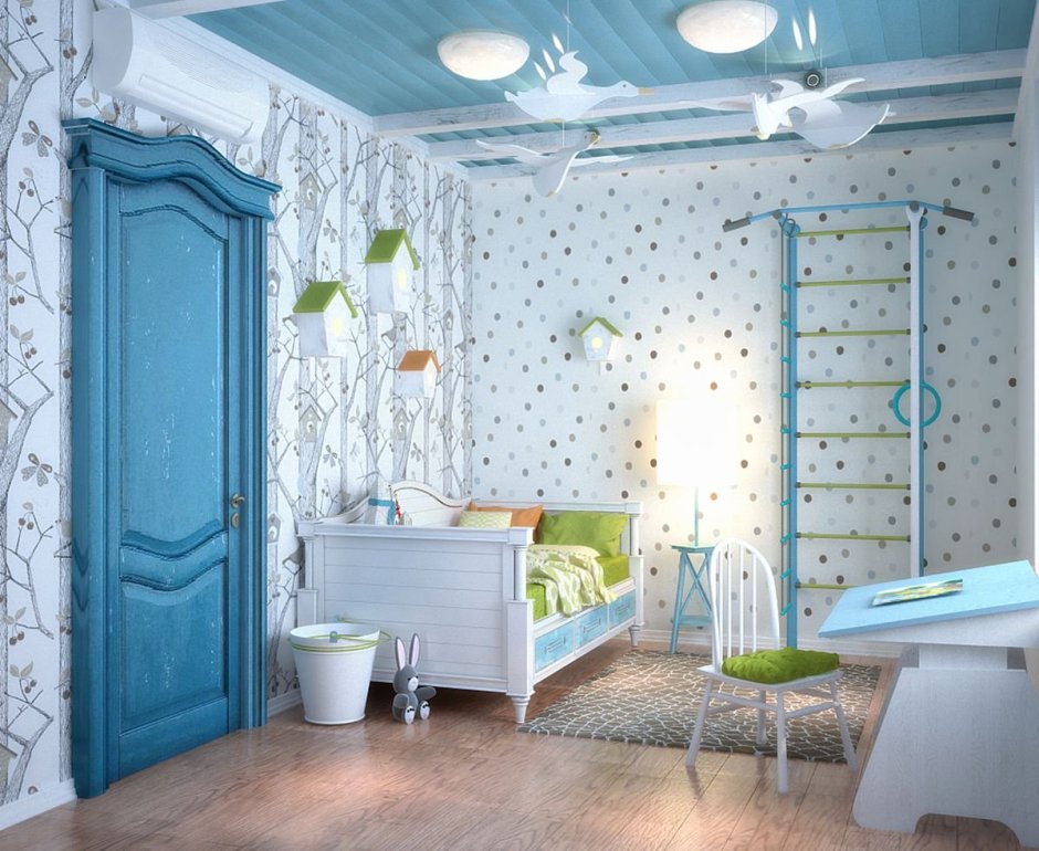 Интерьер детской комнаты в голубых тонах