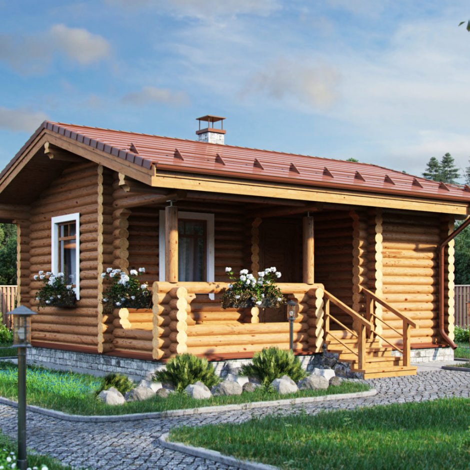 Баня из оцилиндрованного бревна 6*5