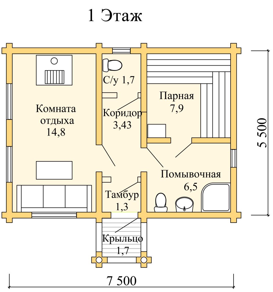 Проекты бань с комнатой