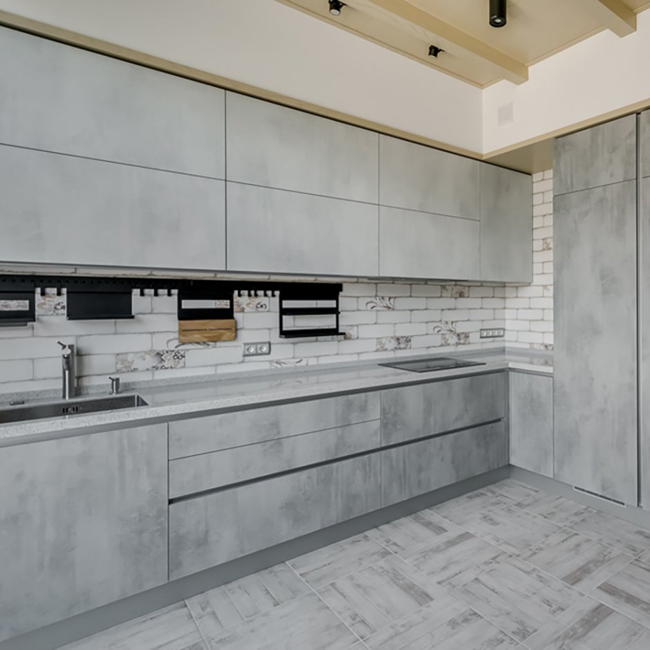 Кухня светло серый бетон