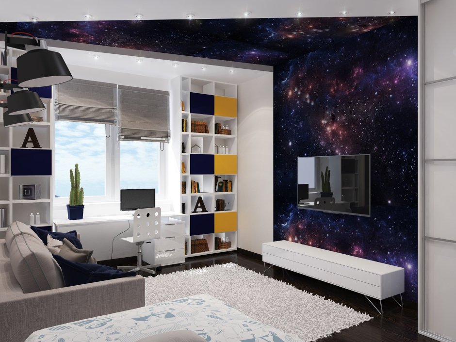 Комната для подростка в современном стиле космос