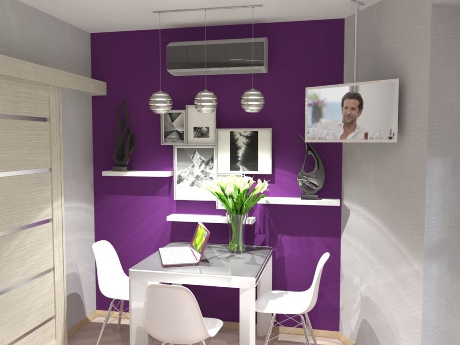 Фиолетовый цвет стен на кухне