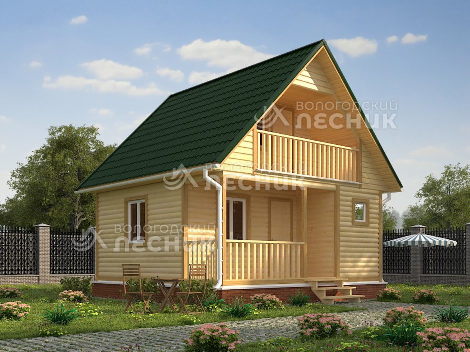Дом-баня 6х6 с мансардой и террасой
