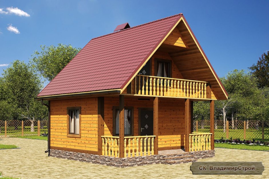 Баня 5х6 с мансардой и верандой