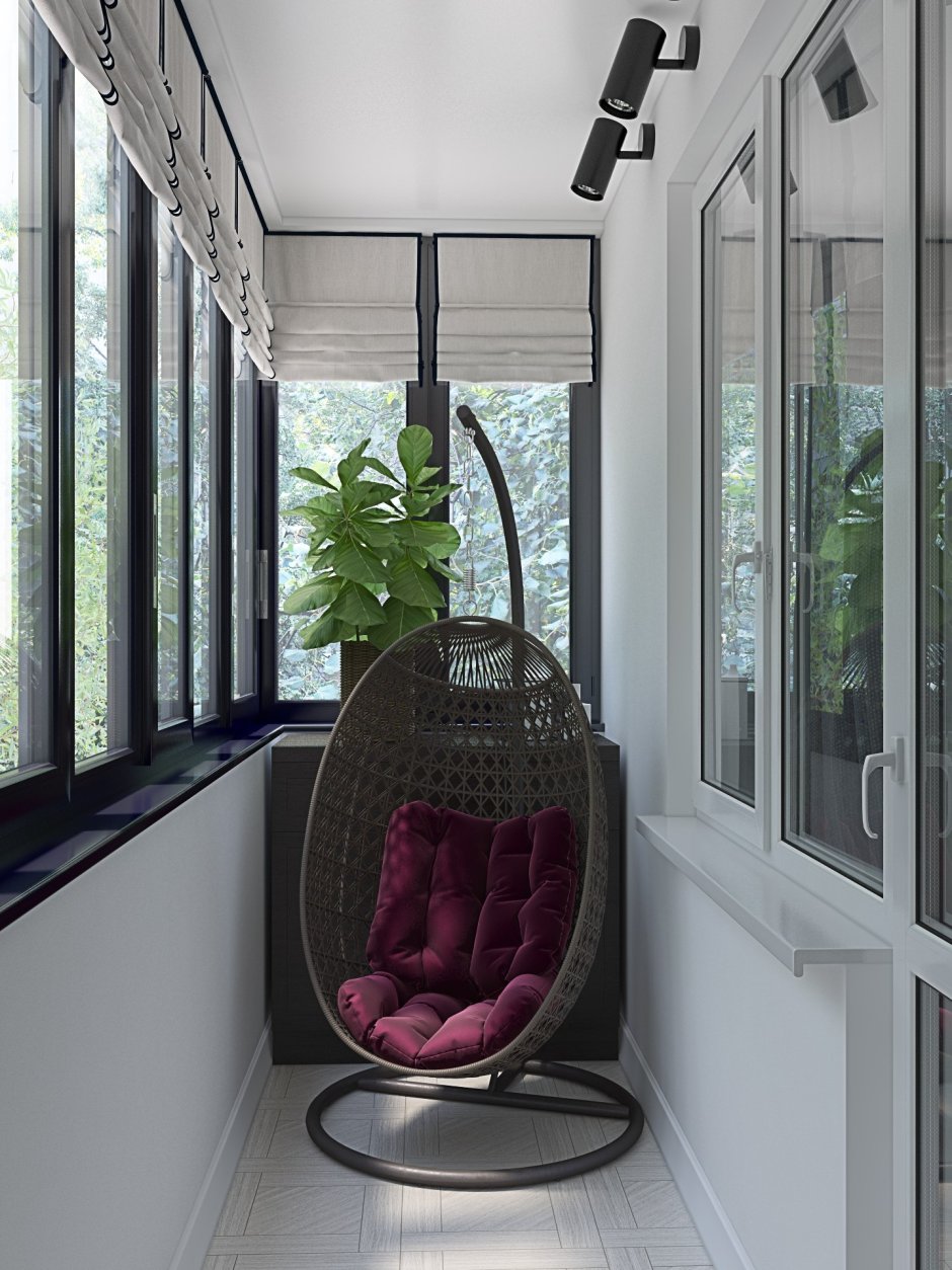 Балкон в стиле лофт с подвесным креслом