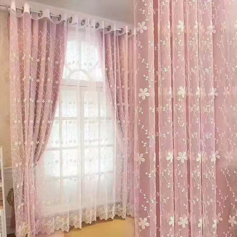 Тюль бело розовая