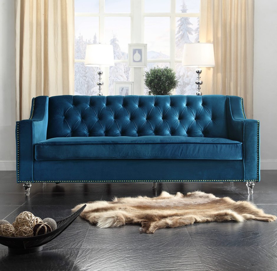 Синий диван вельвет