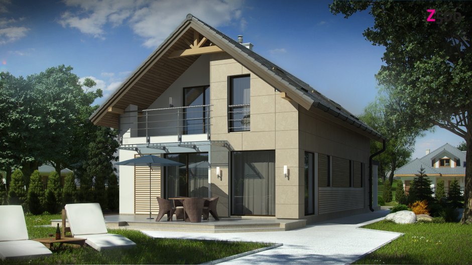 Дом с мансардой и террасой и гаражом 150м2