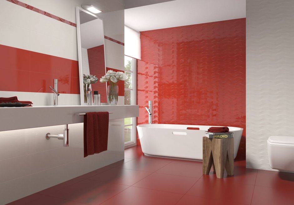 Плитка на стены в ванной красная