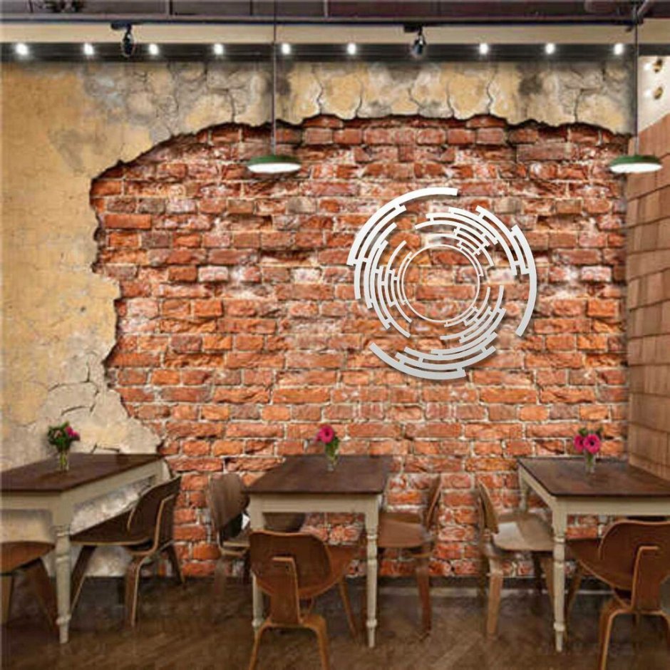 Кирпичная стена в интерьере кафе