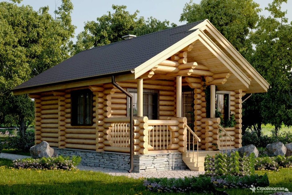 Баня из оцилиндрованного бревна 6х8