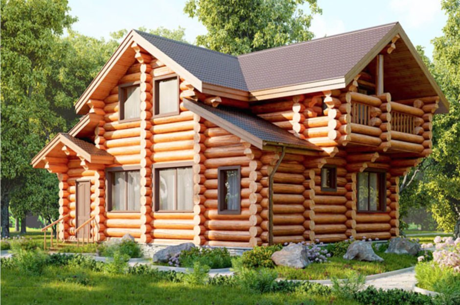 Деревянный дом из оцилиндрованного бревна 8*8