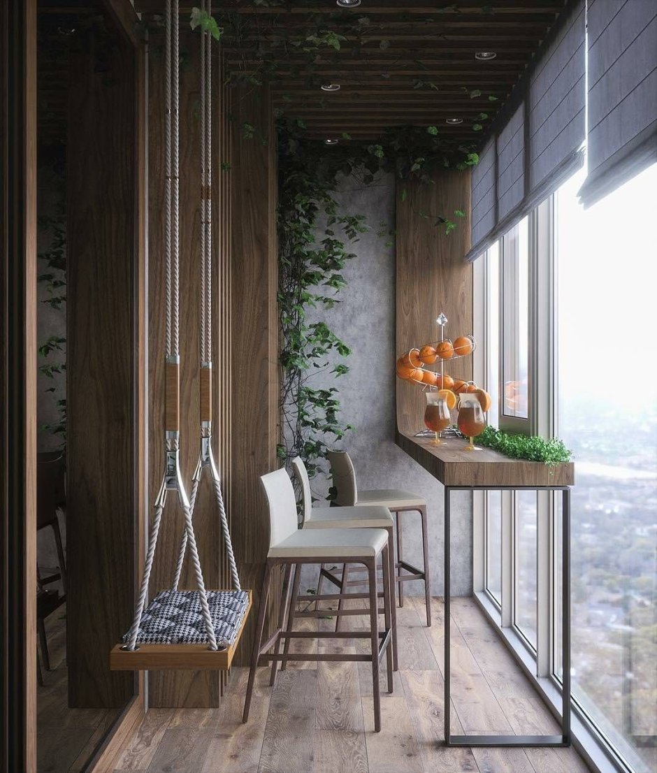 Балкон в стиле лофт дерево