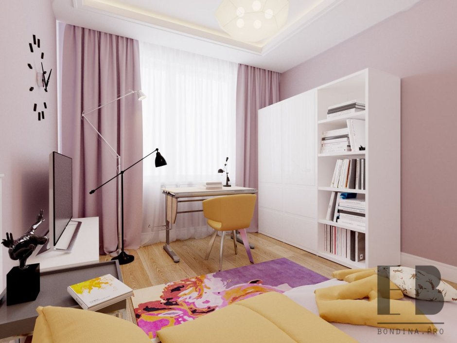 Комната для девочки подростка в современном стиле в светлых тонах
