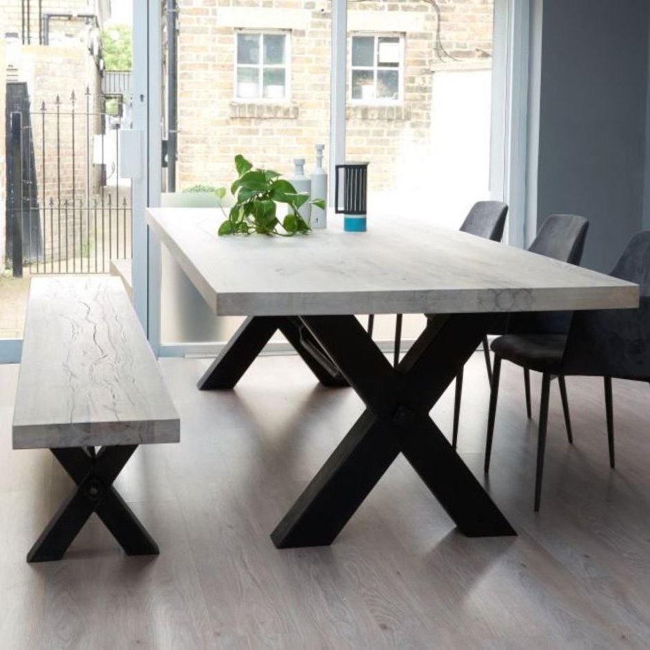 Обеденный стол Triomf Dining Table untreated Table Top Black Metal Legs