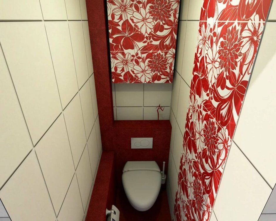 Туалет с красным кафелем