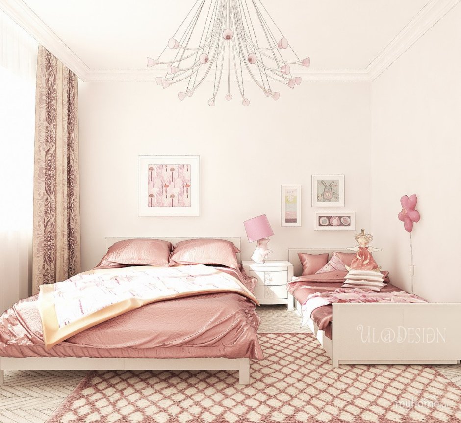 Бежево розовая спальня в скандинавском стиле
