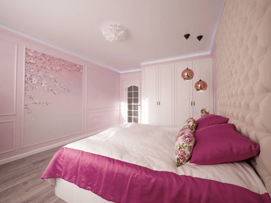 Мужская спальня в розовом цвете