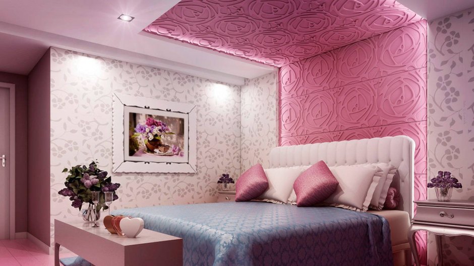 Стеновые панели в розовой спальне