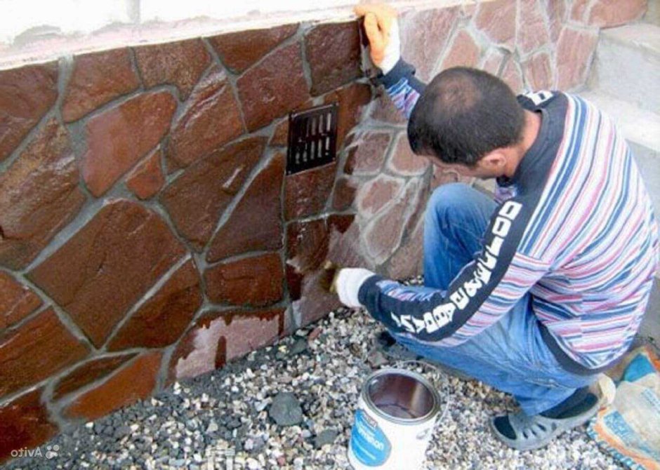 Штукатурка фундамента под камень