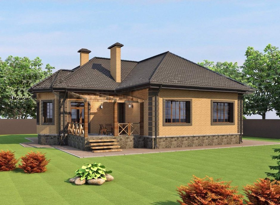 Одноэтажный кирпичный дом с террасой