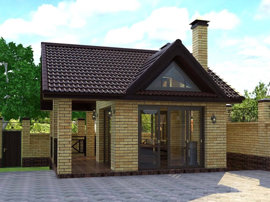 Баня из кирпича с верандой 6х8