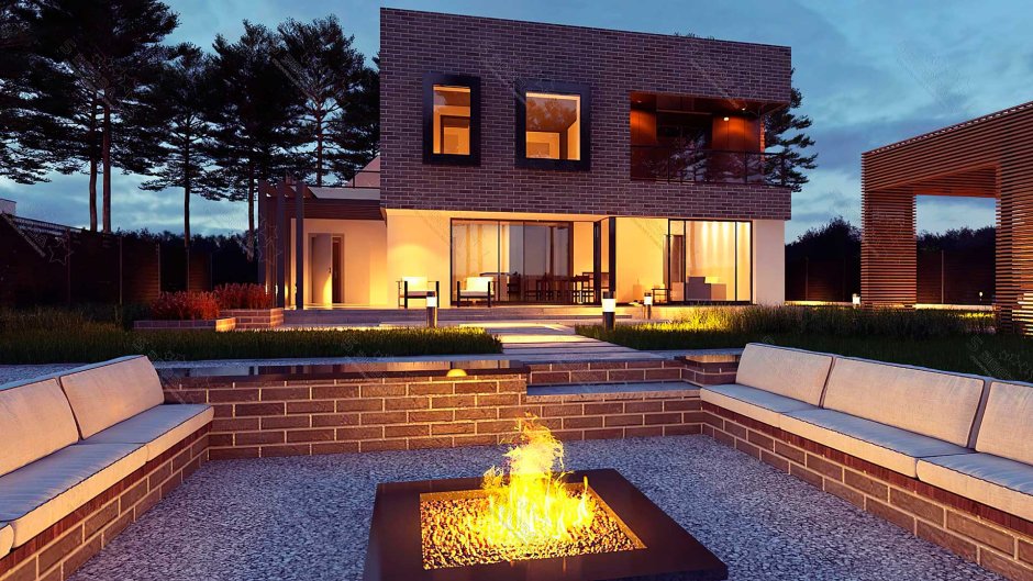 Кирпичный дом с плоской крышей