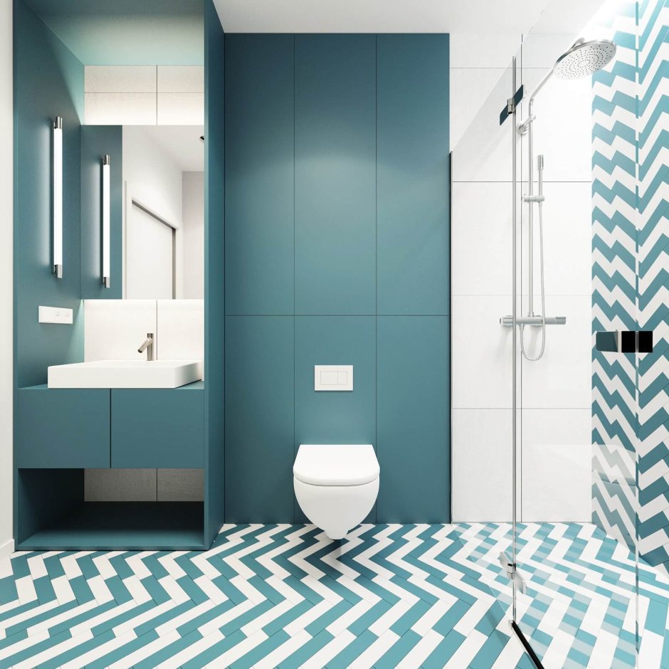 Туалетная комната в скандинавском стиле синий