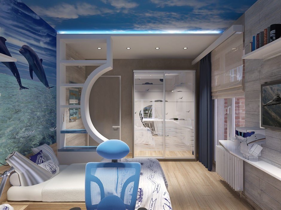 Квартира студия в морском стиле