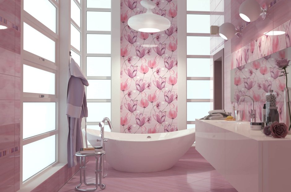 Розовая плитка для ванной