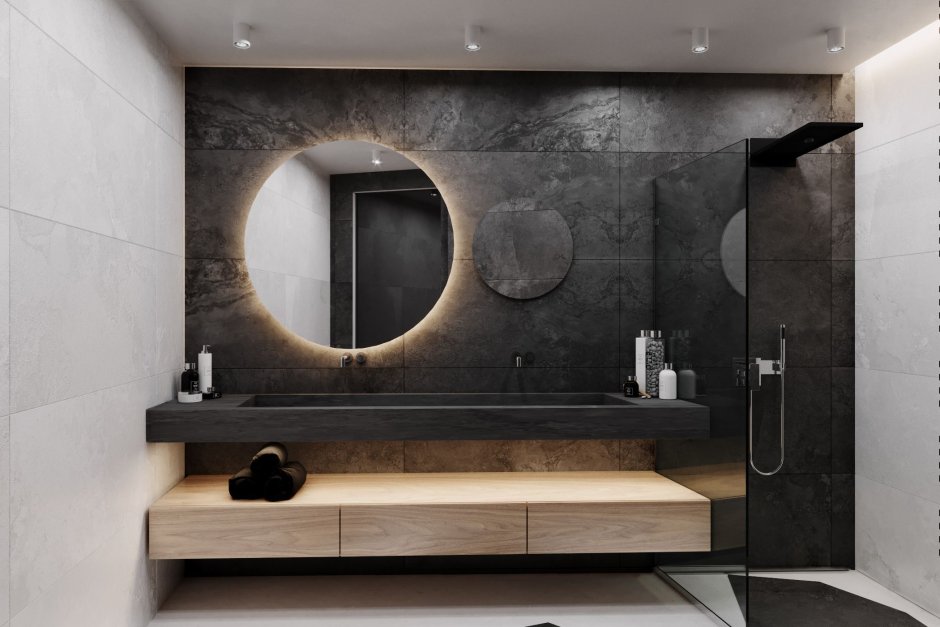 Ванная комната в современном стиле дерево бетон