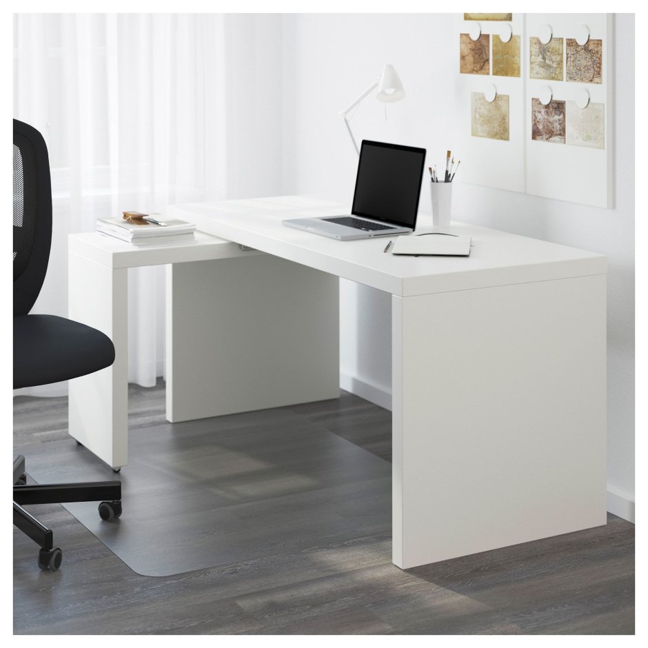 МАЛЬМ письменный стол с выдвижной панелью, белый, 151x65 см