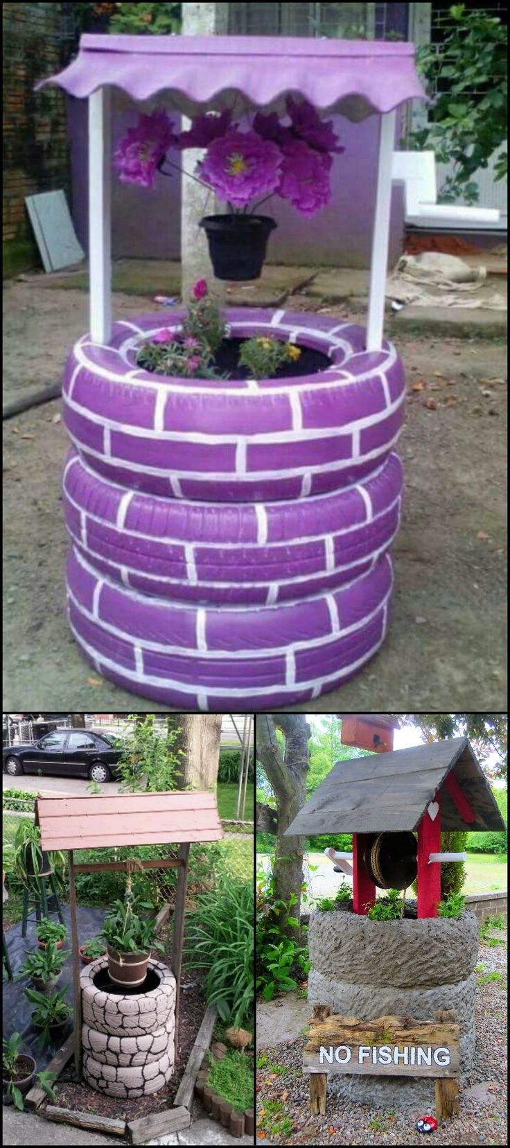 Колодец из колес для сада