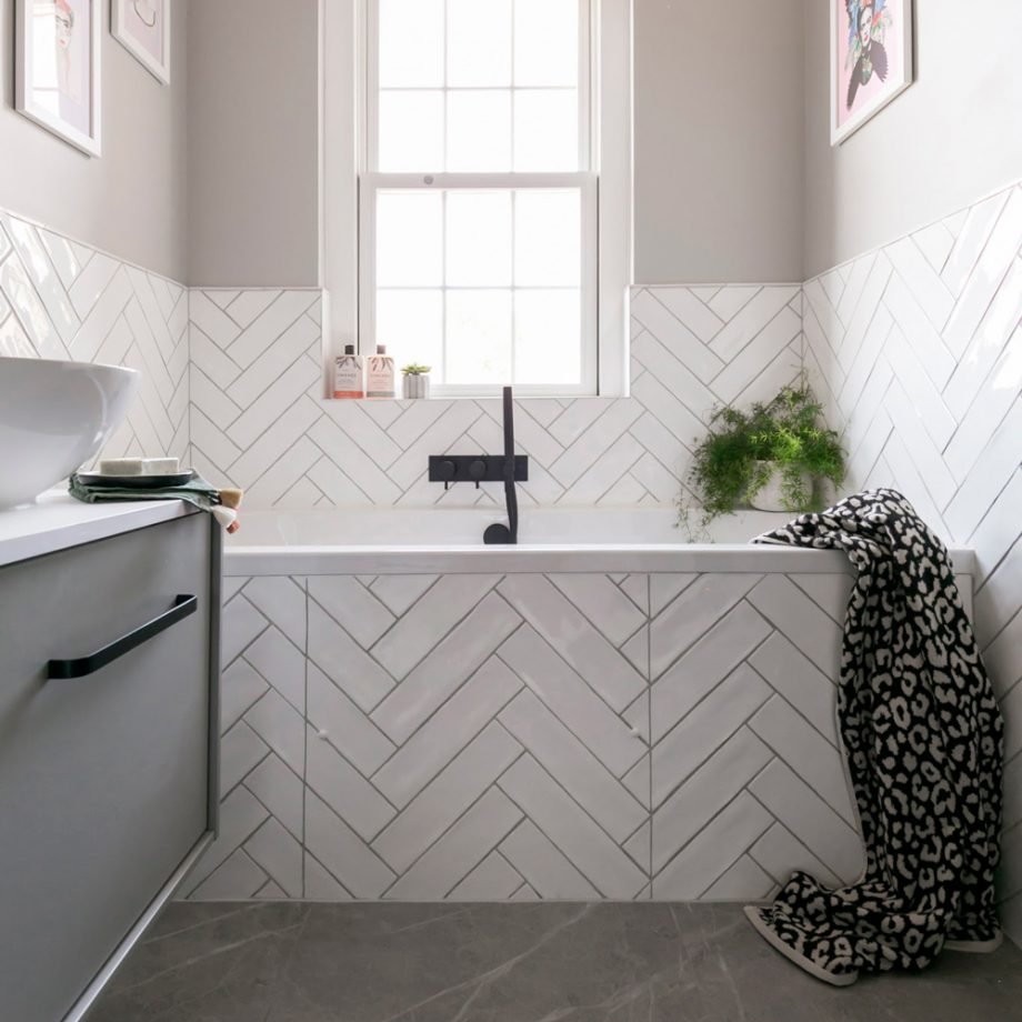 Herringbone Tile Bathroom