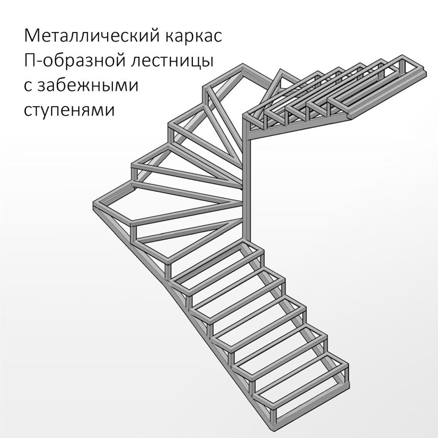 Лестница забежная металлическая на 2 этаж чертеж