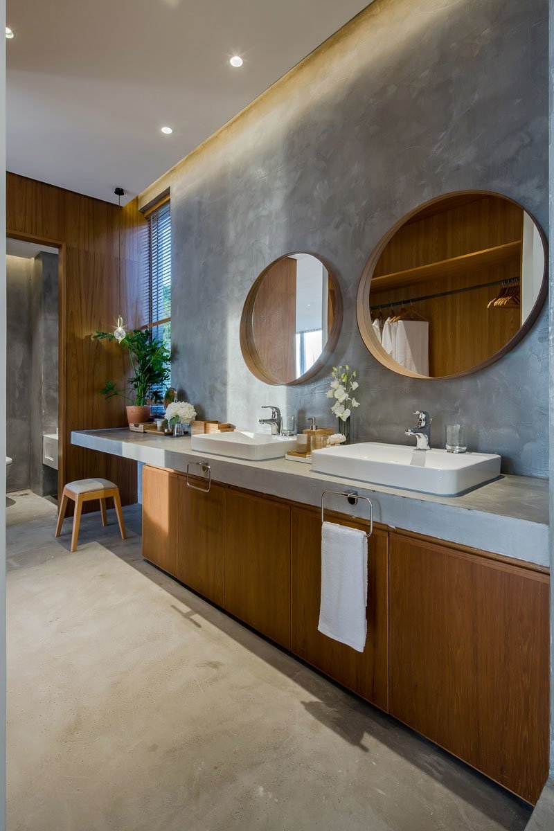 Ванные комнаты бетон и дерево