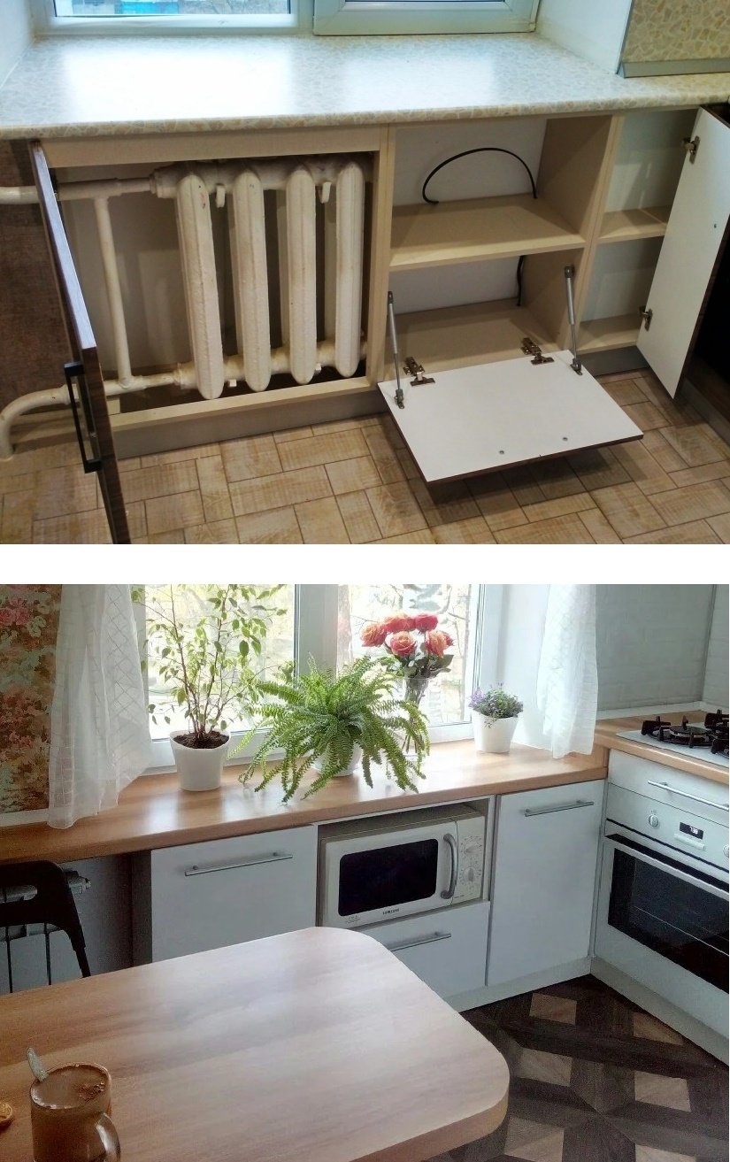 Кухонные шкафы под подоконником