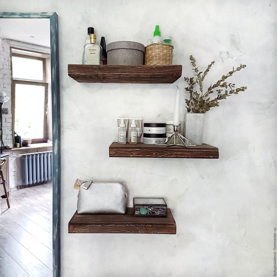 Деревянные полки в стиле лофт