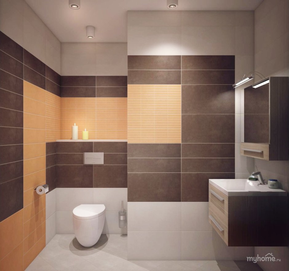 Коричневая плитка в ванной