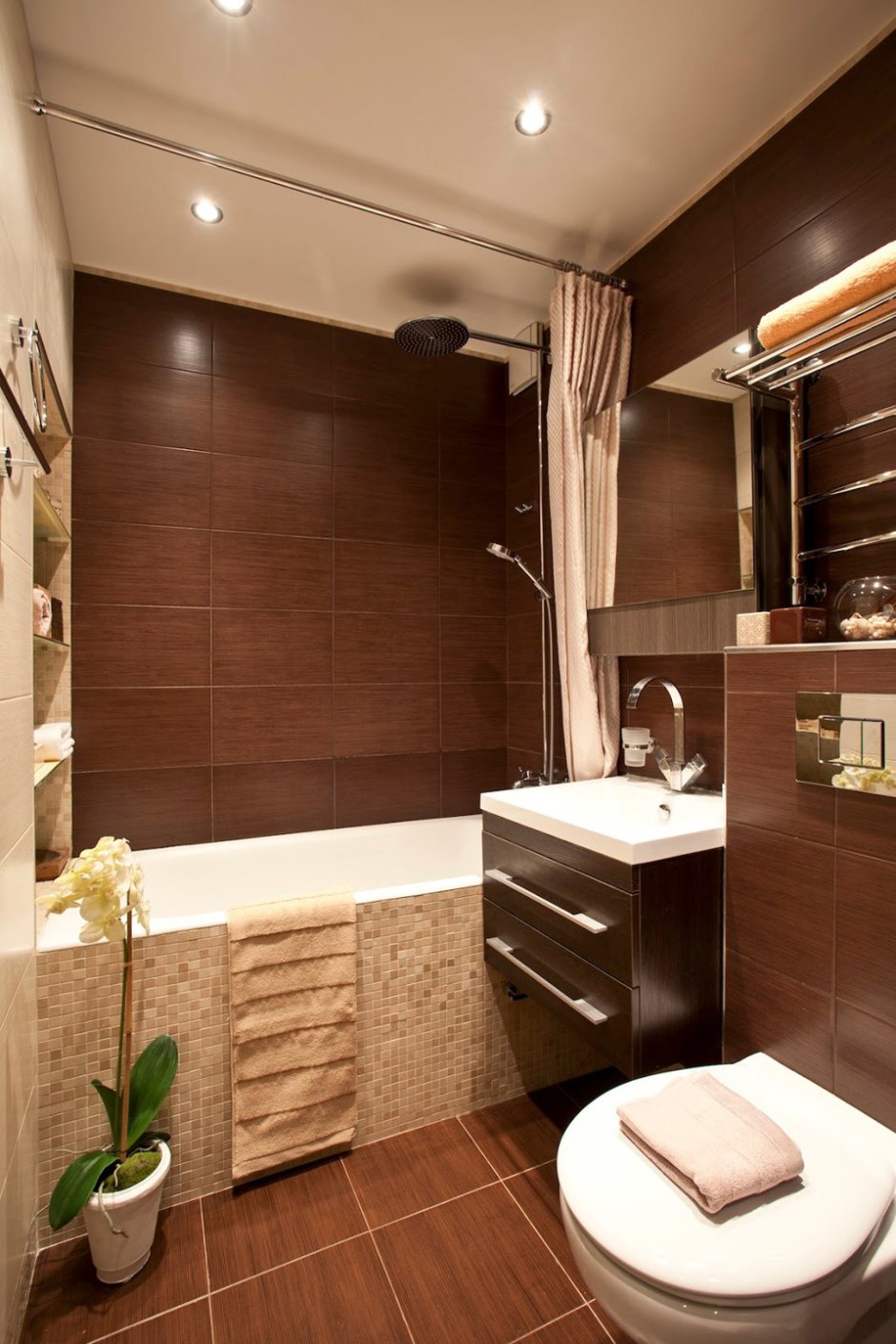 Бежево коричневая ванная