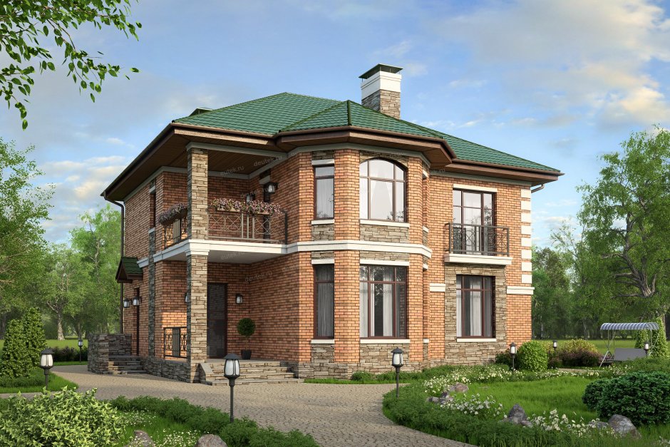 Двухэтажный дом с эркером и балконом