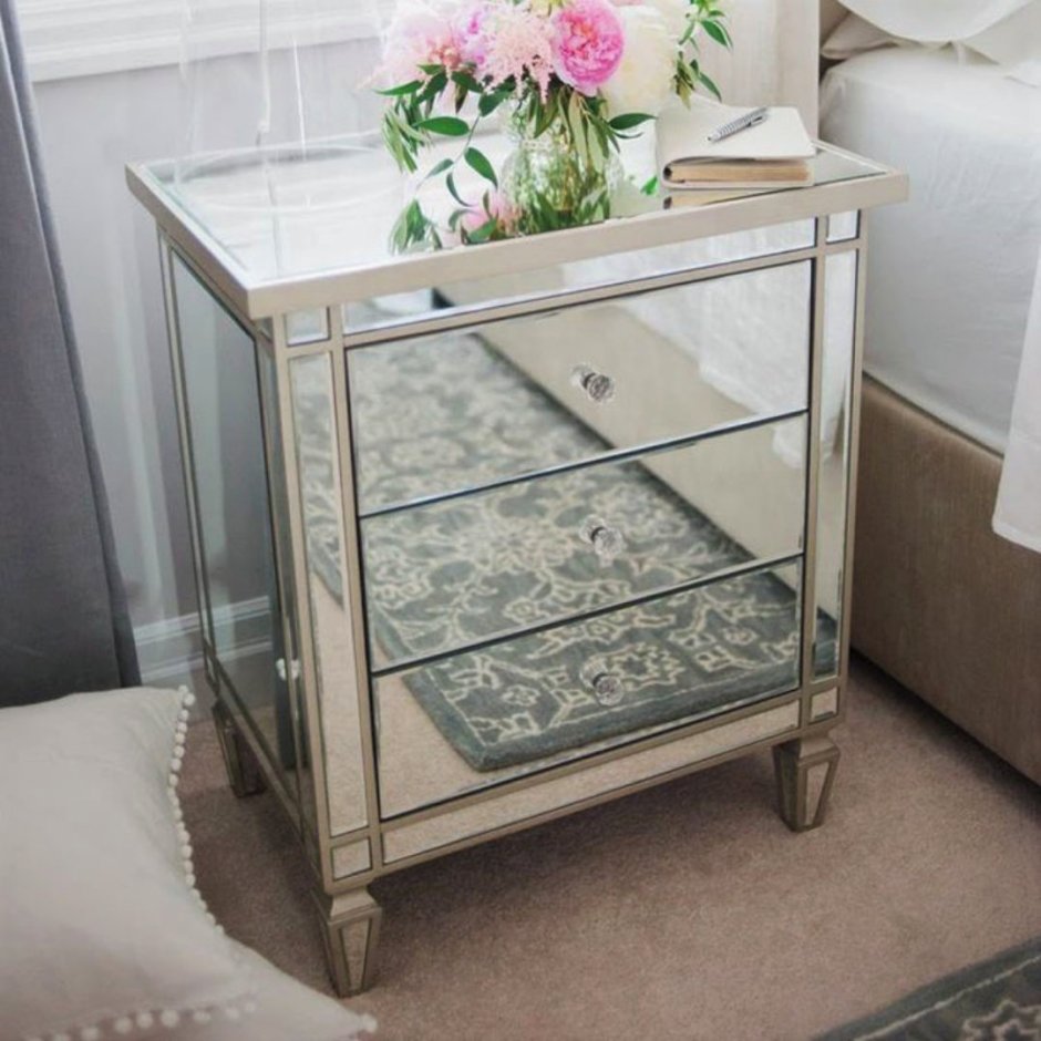 Прикроватная тумбочка с 2 ящиками зеркальная Nightstand