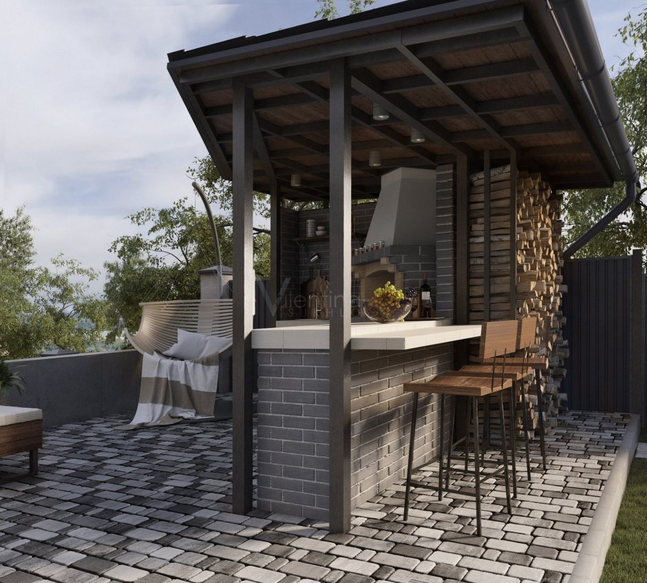 Зона барбекю с барной стойкой