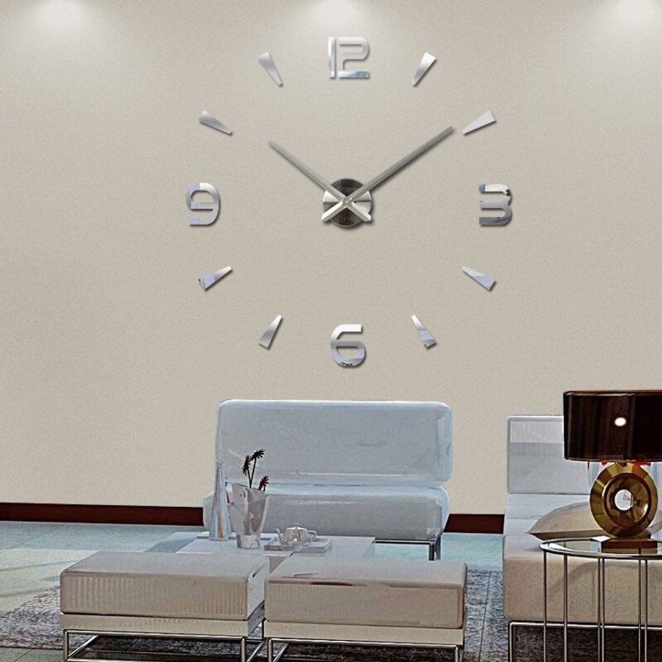 Большие настенные часы 3d DIY Clock Silver